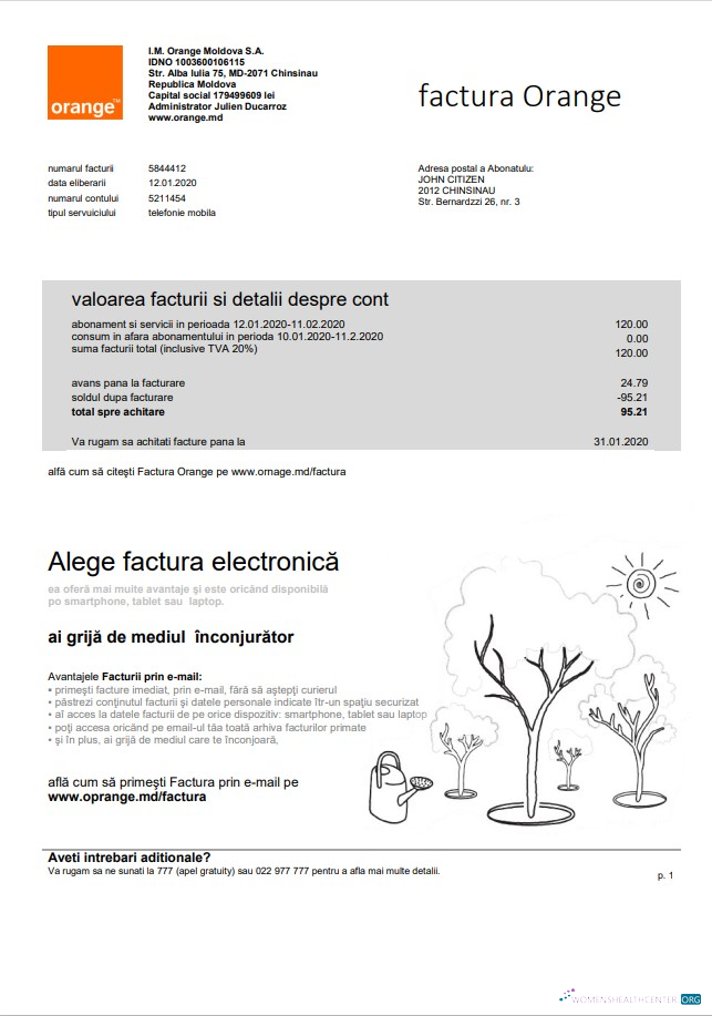 download download Moldova Orange Factura utility bill template in Word and PDF format PDF template PDF template